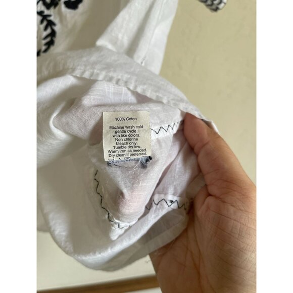 J. Crew Size 4 Cream Black Embroidered Peasant Top 46815 100% Cotton Short Sleev - Picture 6 of 6